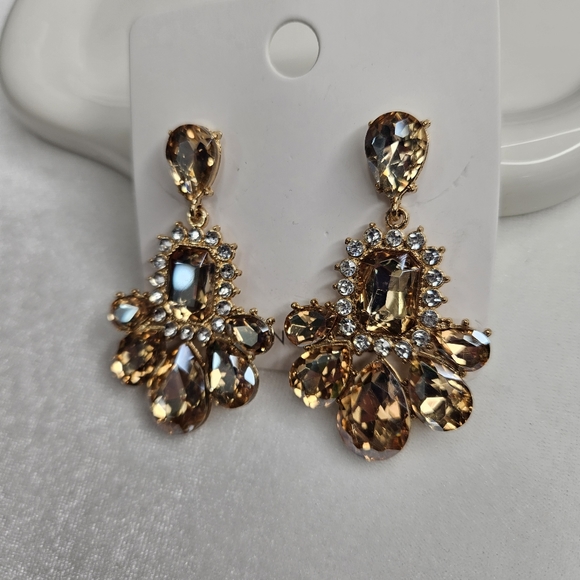 Women's Gold Rhinestone Crystal Statement Earrings Prom Jewelry Fashion Jewelry - Picture 3 of 8